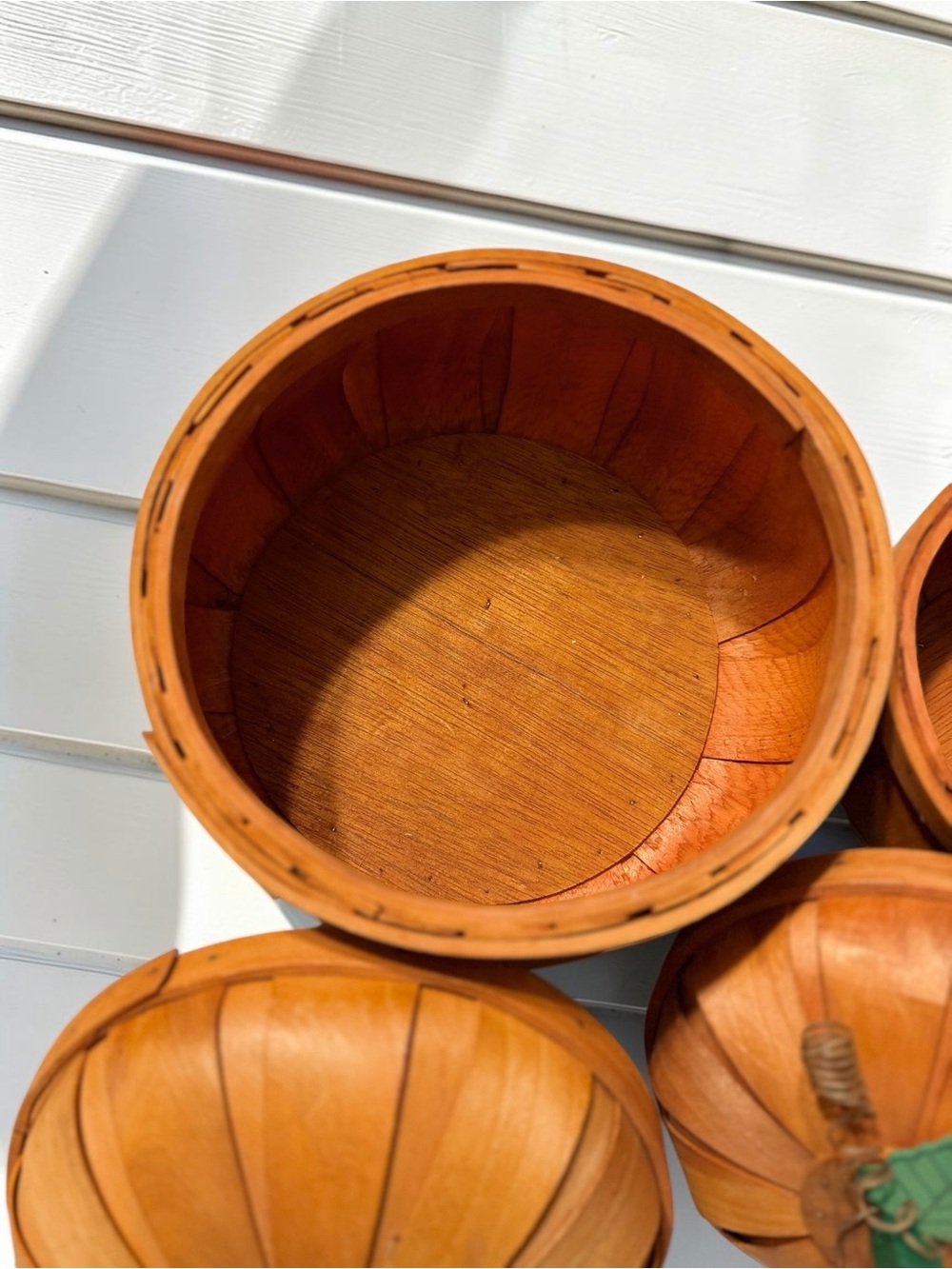 Vintage Woven Pumpkin Baskets with Lids Set of 2 Fall Decor - Picture 8 of 13